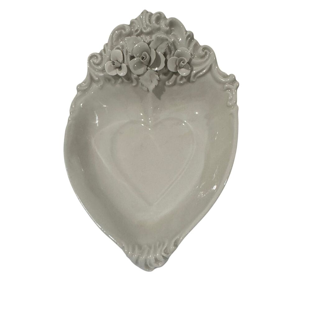 Handmade Italian Heart Dish Delicate Flowers